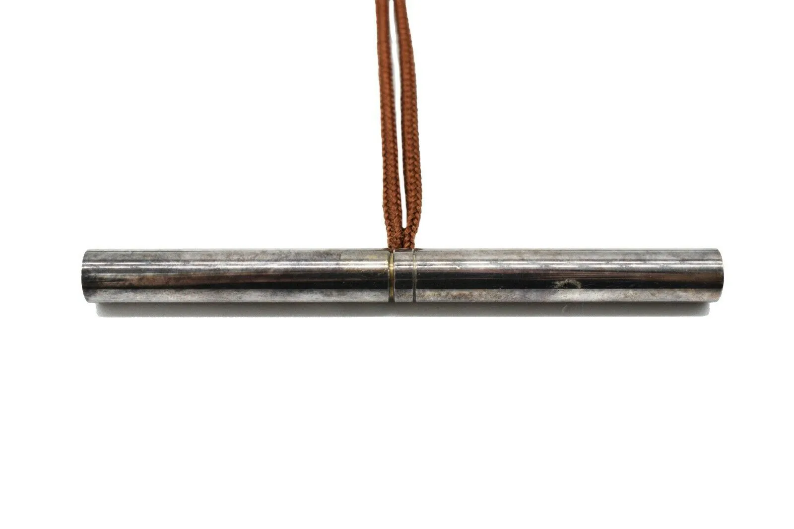 Hermes - Brown Rope Necklace - Skipper Double Wrap - Circle Bar - Silver