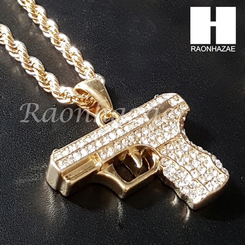 HIP HOP HAND GUN CHAIN DIAMOND CUT 30" CUBAN LINK CHAIN NECKLACE S078