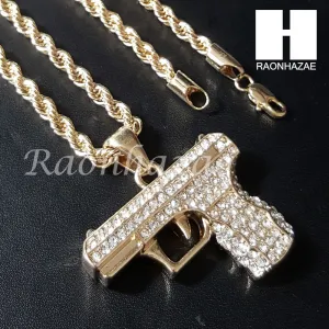 HIP HOP HAND GUN CHAIN DIAMOND CUT 30" CUBAN LINK CHAIN NECKLACE S078