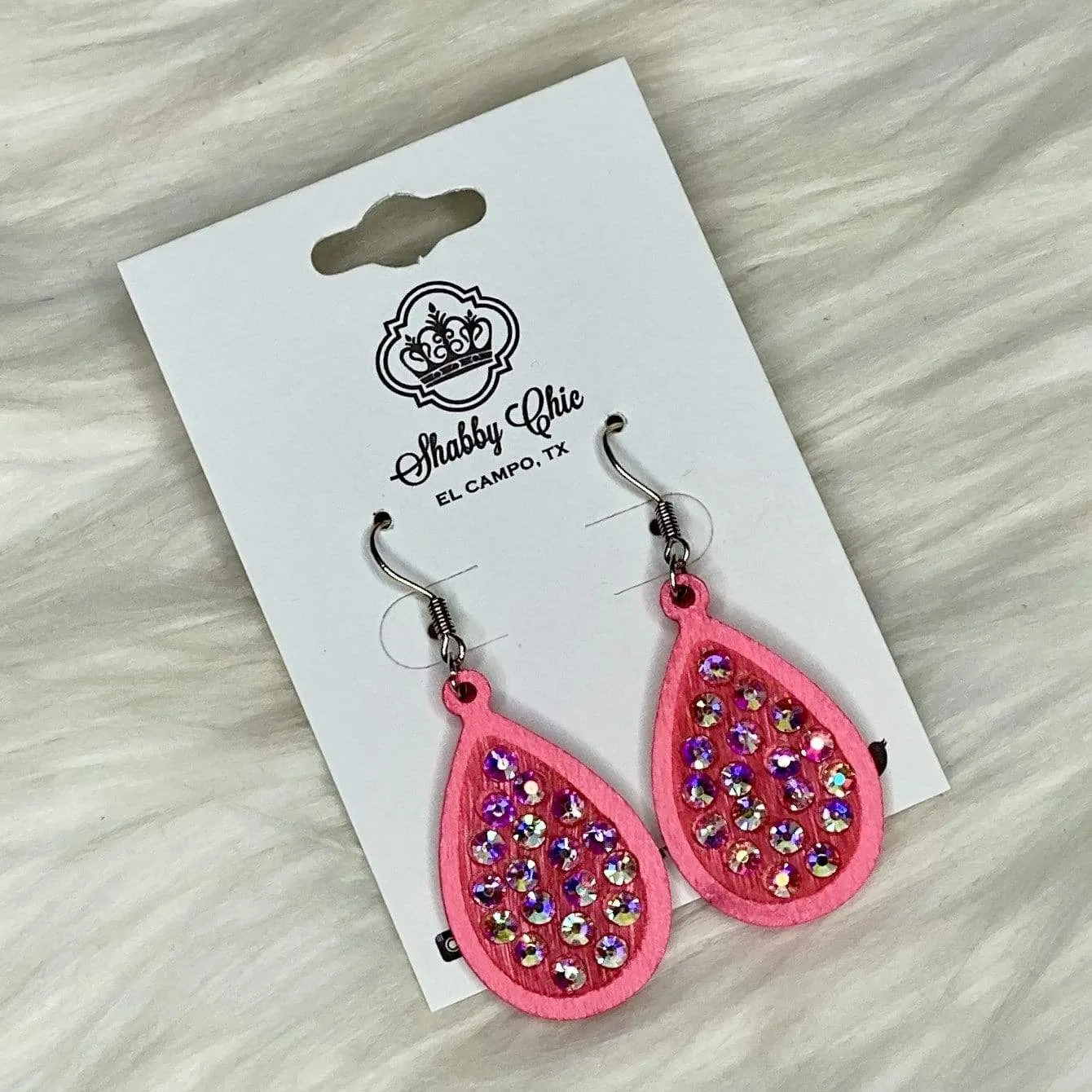 Hot Pink Sparkle Teardrop Earrings - Small