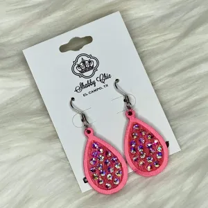 Hot Pink Sparkle Teardrop Earrings - Small