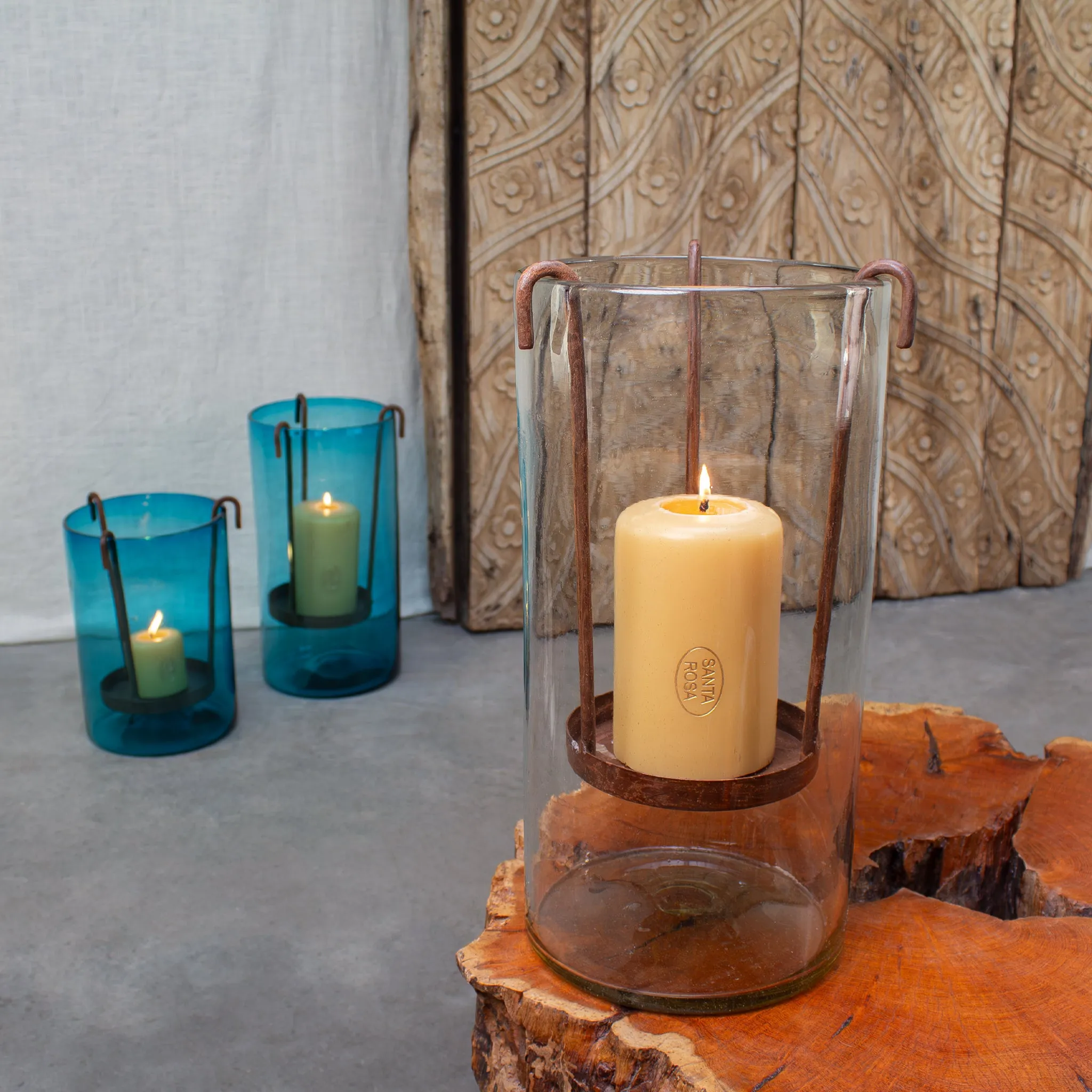 Hurricane Candlero. Clear Glass Hurricane with Removable Candle Stand