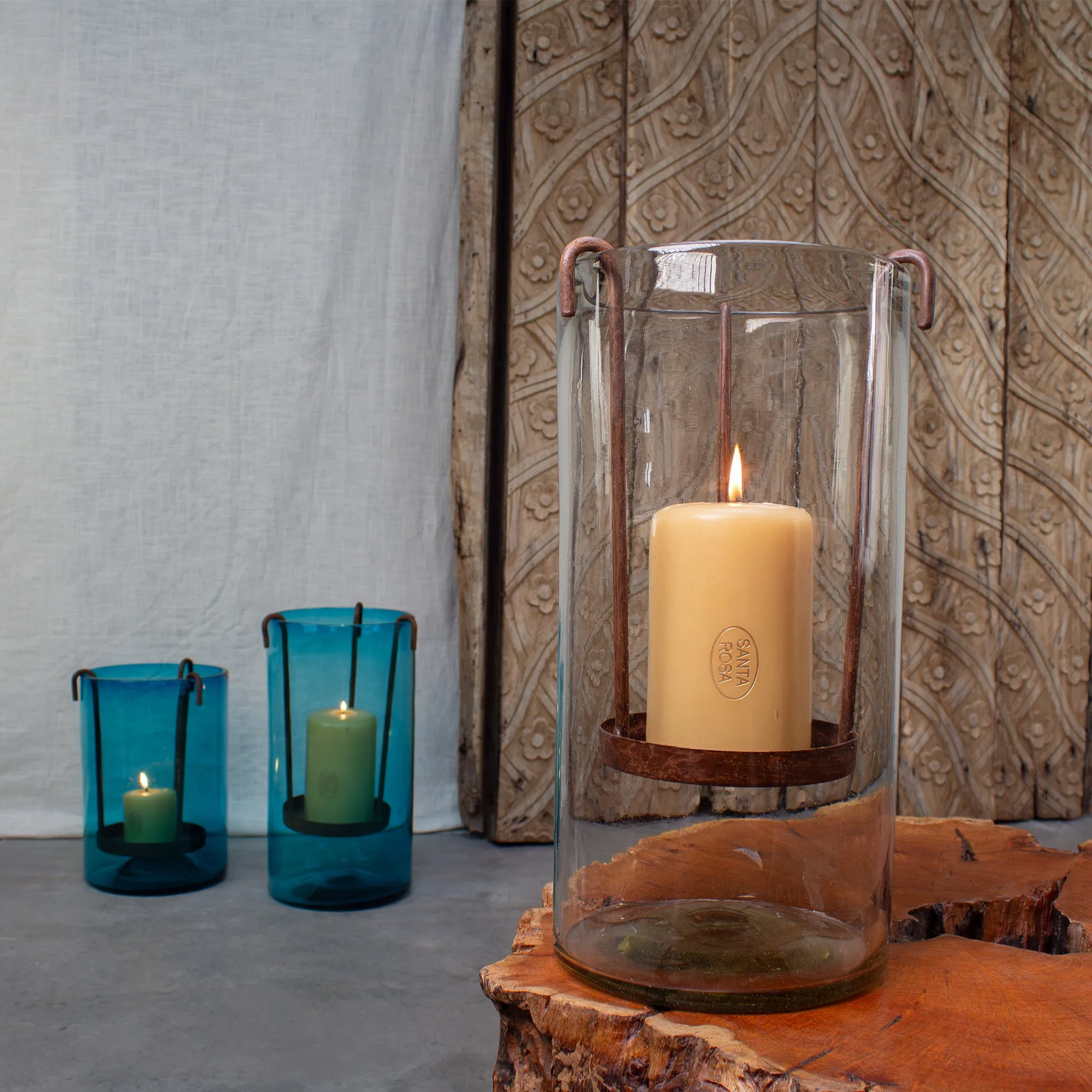 Hurricane Candlero. Clear Glass Hurricane with Removable Candle Stand
