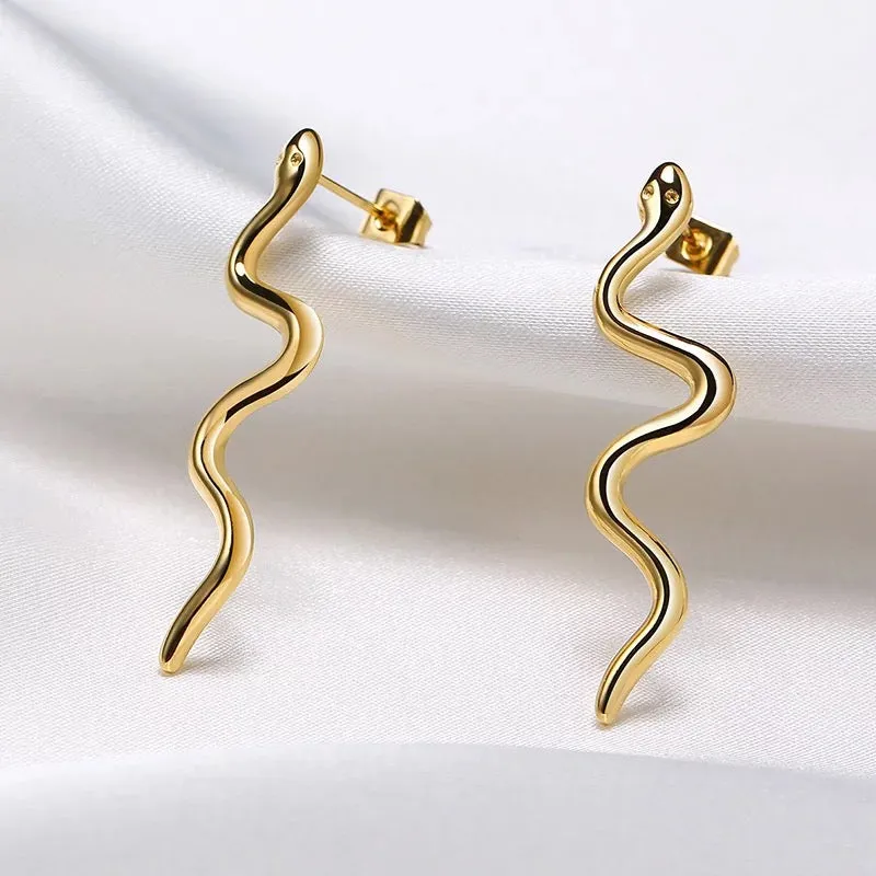 Hypoallergenic Nile Earring in 18k Gold Plated Stainless Steel, Tarnish Resistant, 1.6" with Post Back