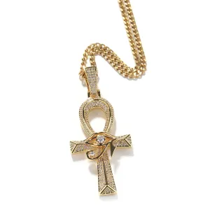 Iced Out Ankh Cross Pendant The Eye of Horus Stacked Charms for Men Women Cubic Zirconia Pendant Necklace Fashion Jewelry