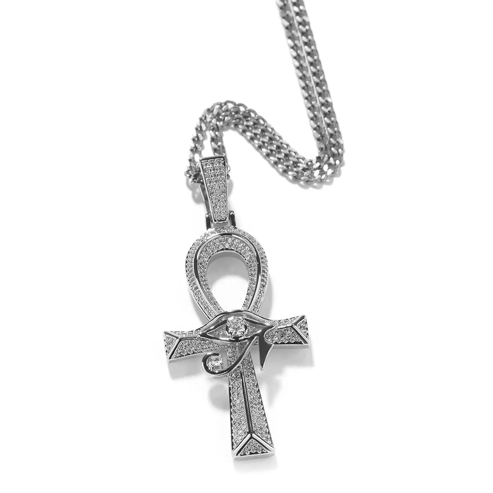 Iced Out Ankh Cross Pendant The Eye of Horus Stacked Charms for Men Women Cubic Zirconia Pendant Necklace Fashion Jewelry