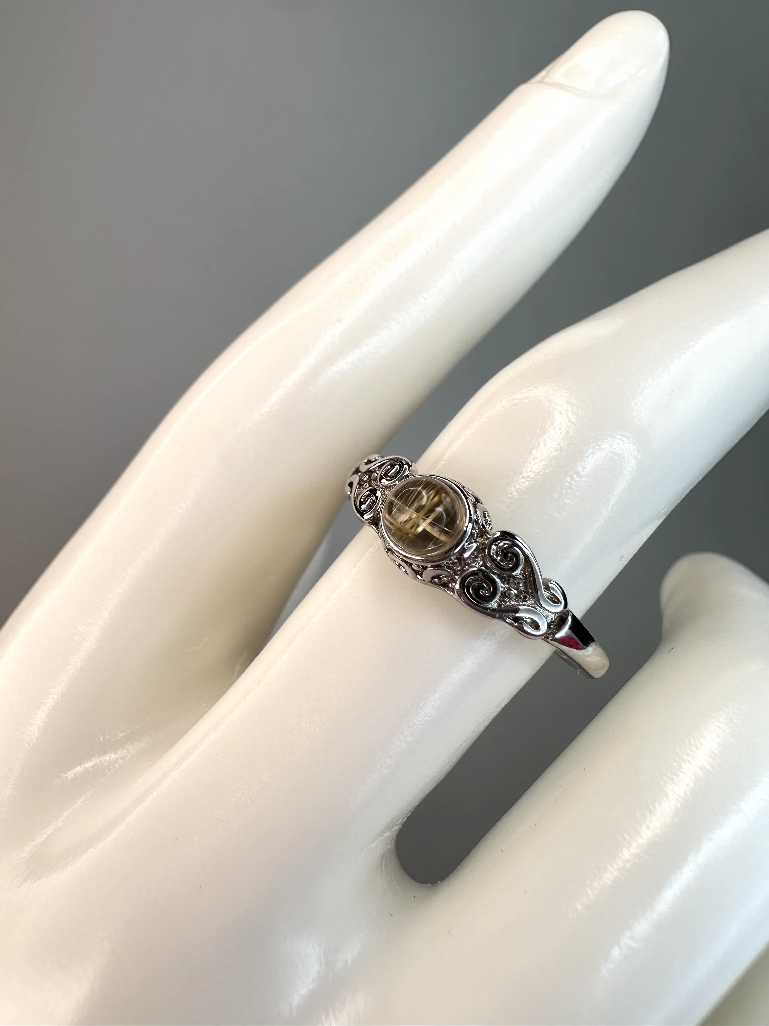 Intricate Golden Rutile Ring | Adjustable | Silver Plated *RARE*