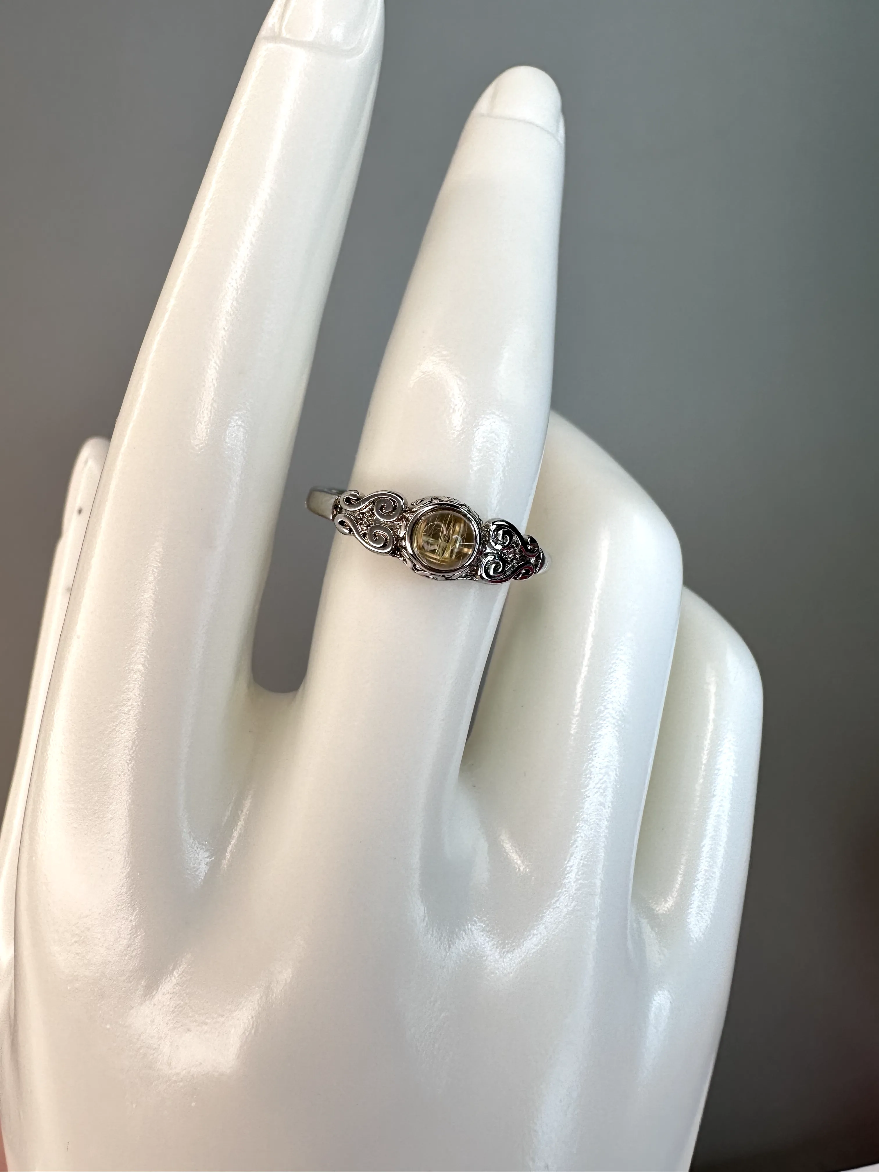 Intricate Golden Rutile Ring | Adjustable | Silver Plated *RARE*