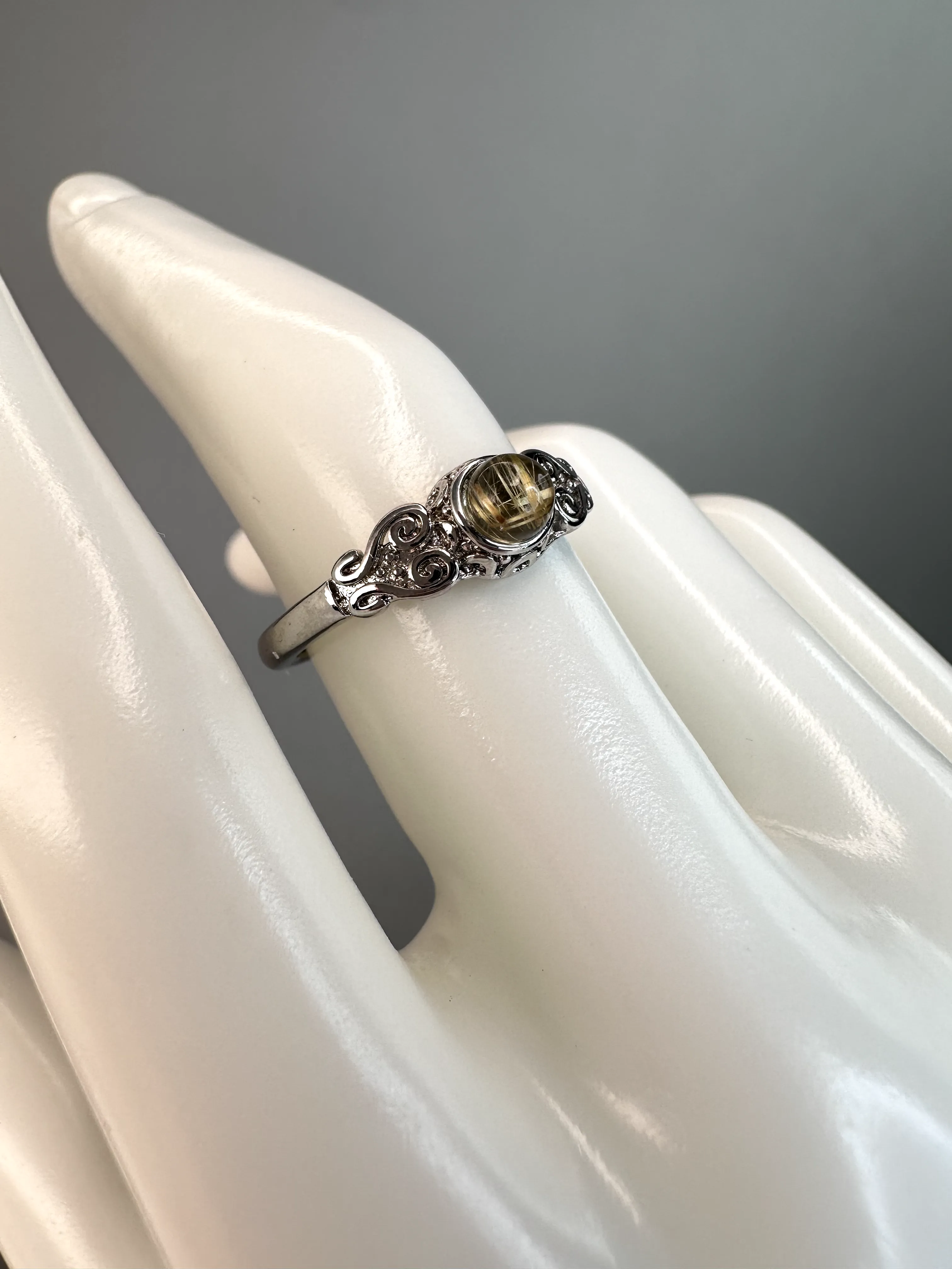 Intricate Golden Rutile Ring | Adjustable | Silver Plated *RARE*