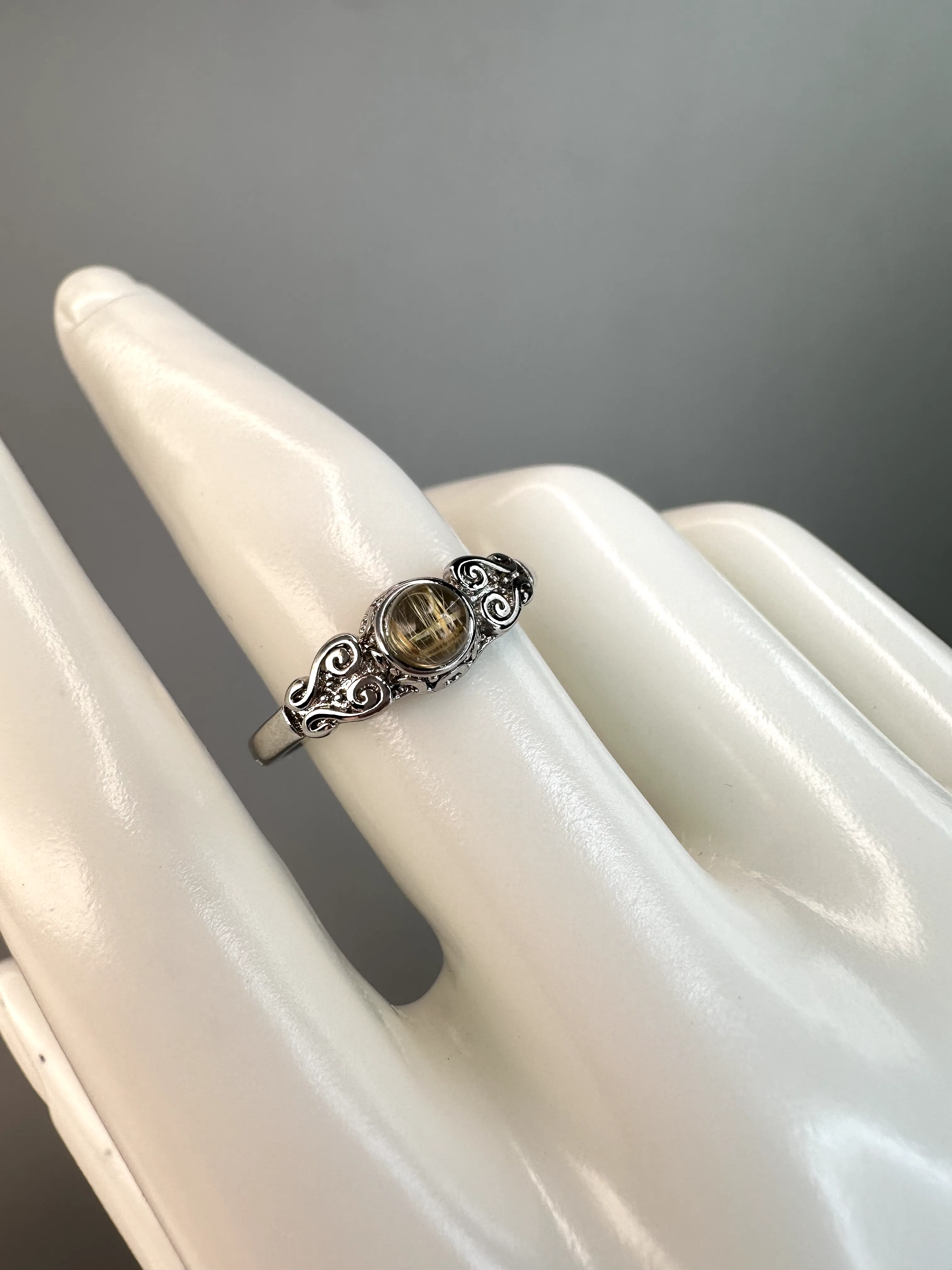 Intricate Golden Rutile Ring | Adjustable | Silver Plated *RARE*