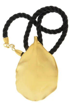 KENNETH JAY LANE GOLD LEAF Black Cord Necklace