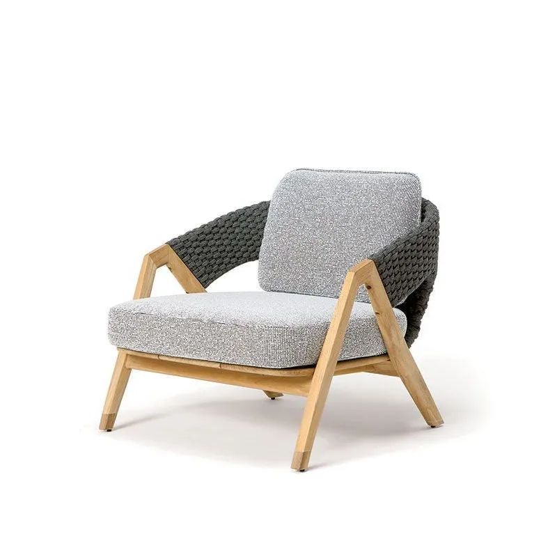Knit lounge armchair with seat and back cushion