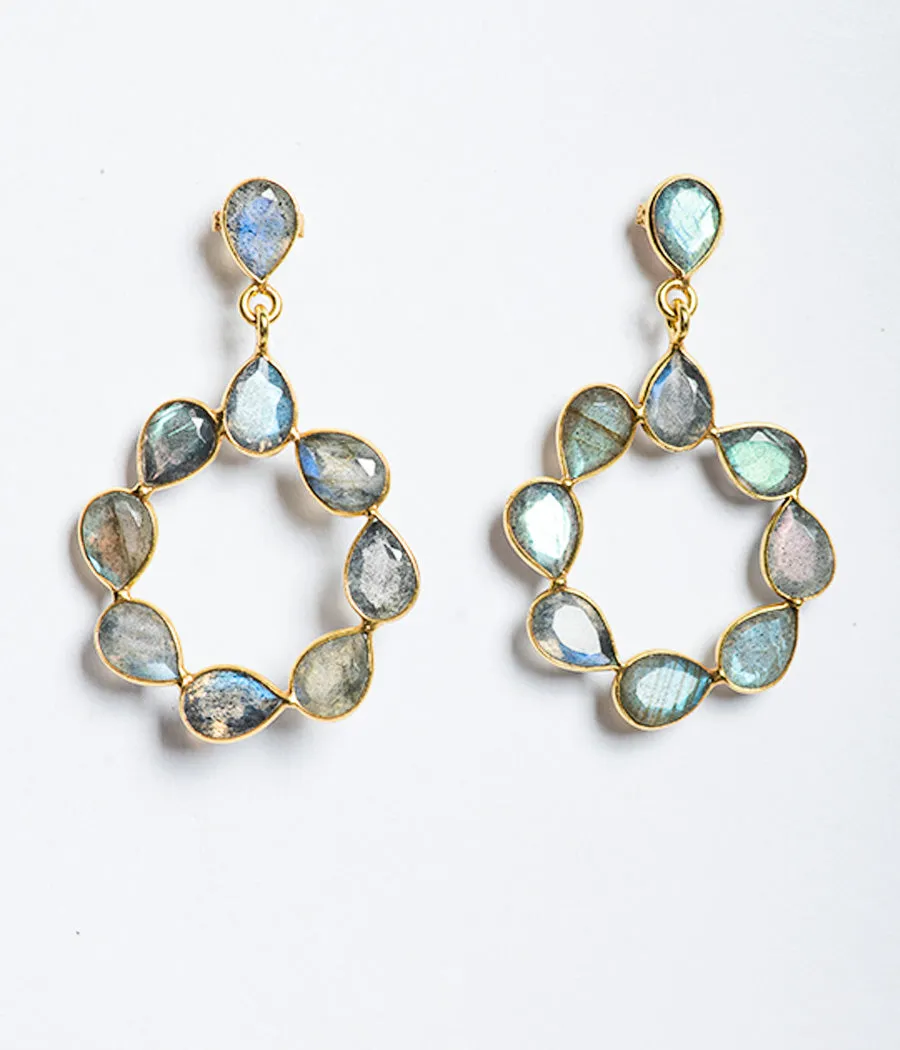Labradorite Gold-Plated Loop Earrings - Big