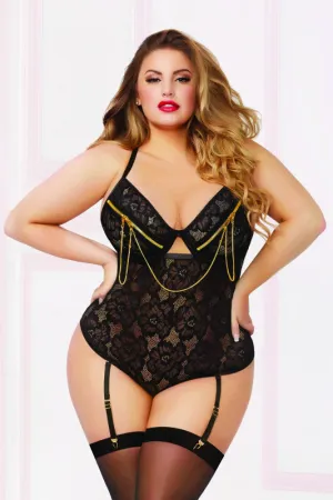 Lace & Zipper Teddy - 3x4x - Black