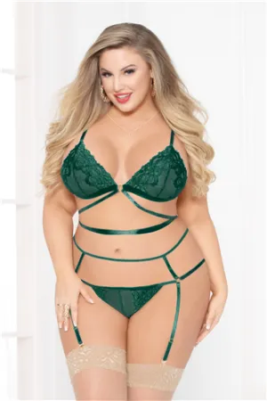 Lace Bra Set - Green - Queen Size