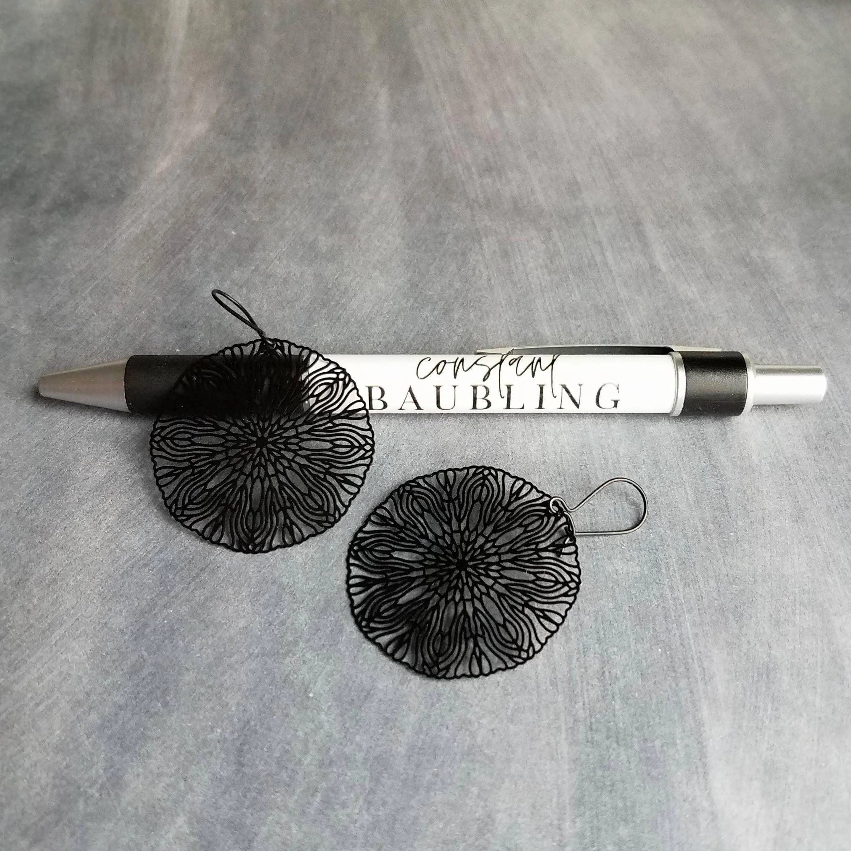Large Black Filigree Earrings, round black earrings, thin earrings, cut out earrings, big earrings, floral earrings lightweight kidney