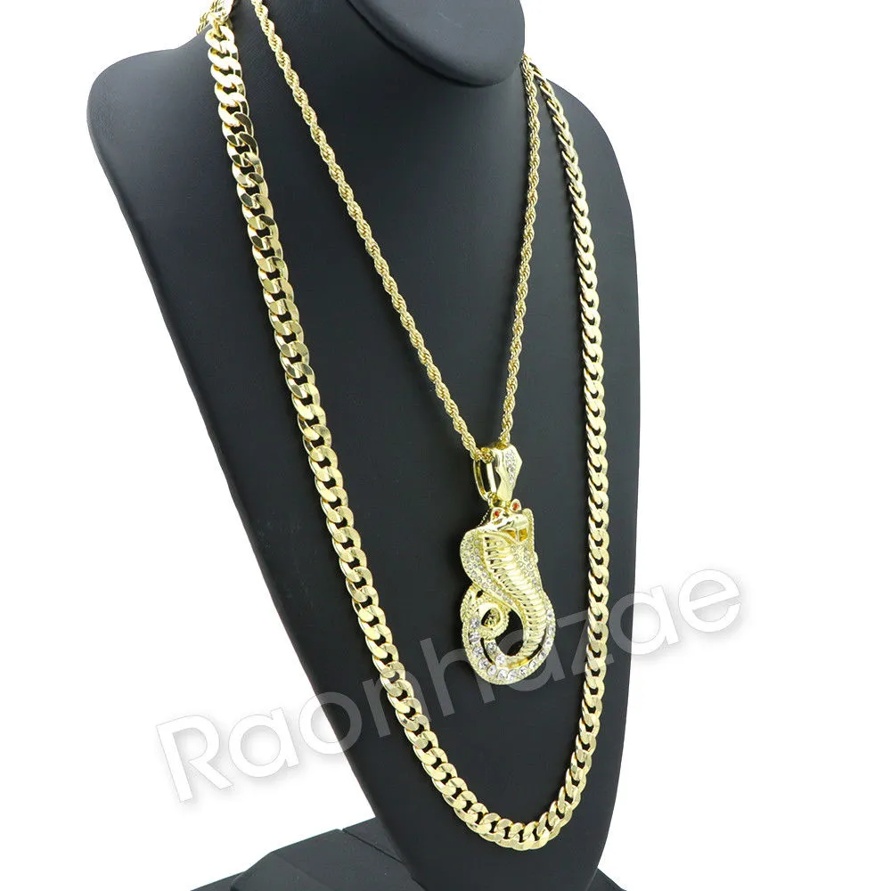 LARGE KING COBRA ROPE CHAIN DIAMOND CUT 30" CUBAN CHAIN NECKLACE SET 56
