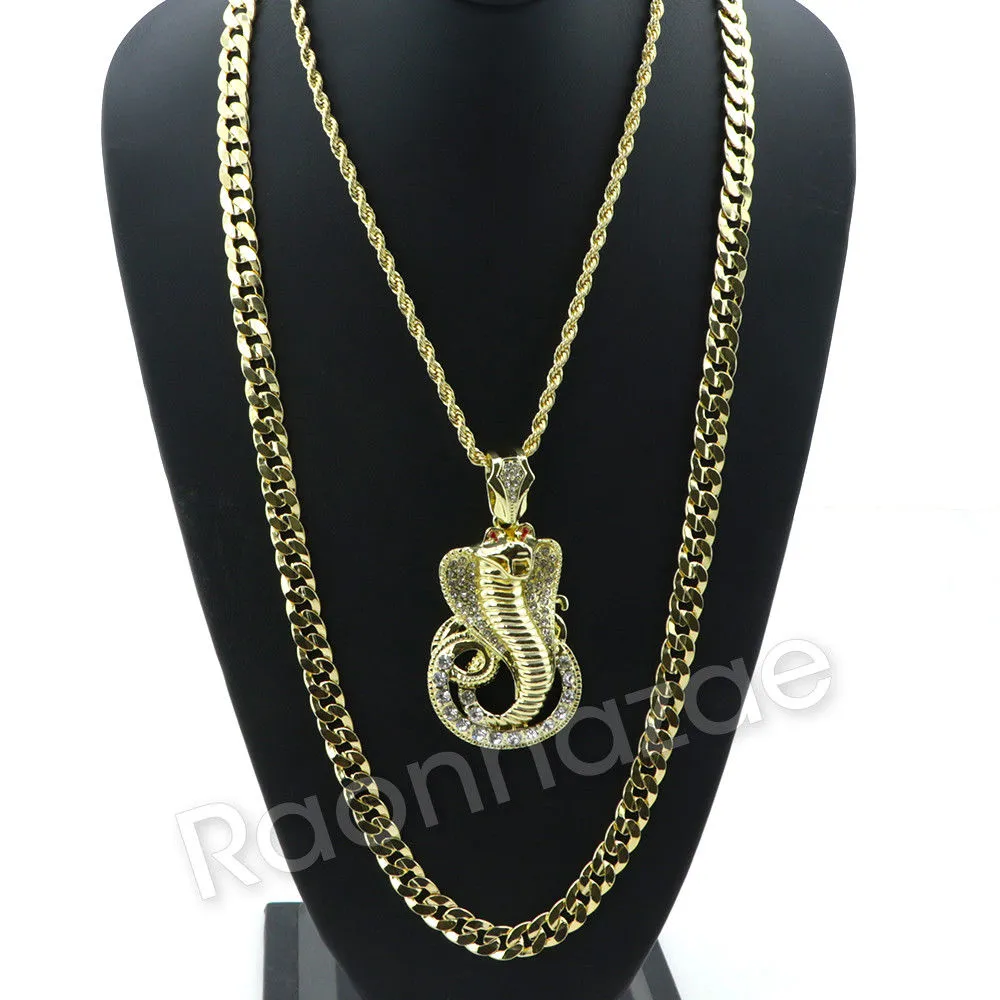 LARGE KING COBRA ROPE CHAIN DIAMOND CUT 30" CUBAN CHAIN NECKLACE SET 56