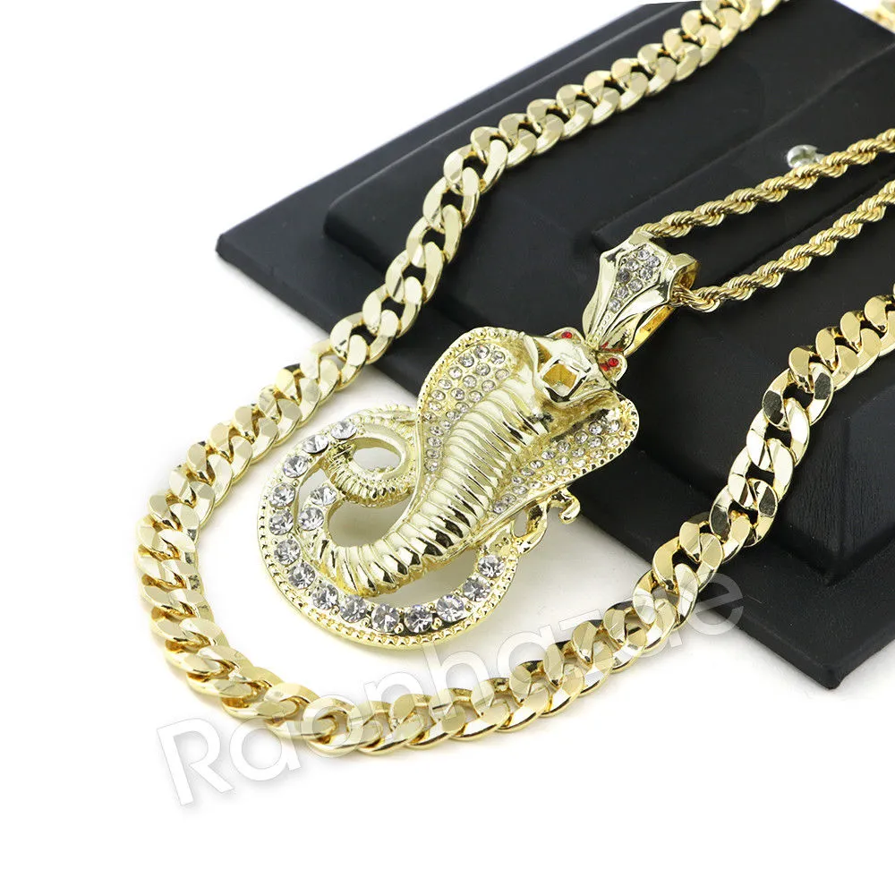LARGE KING COBRA ROPE CHAIN DIAMOND CUT 30" CUBAN CHAIN NECKLACE SET 56