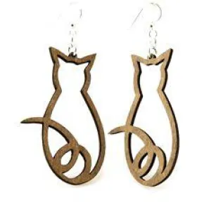 Laser Cut Wood Cat Silhouette Outline Earrings