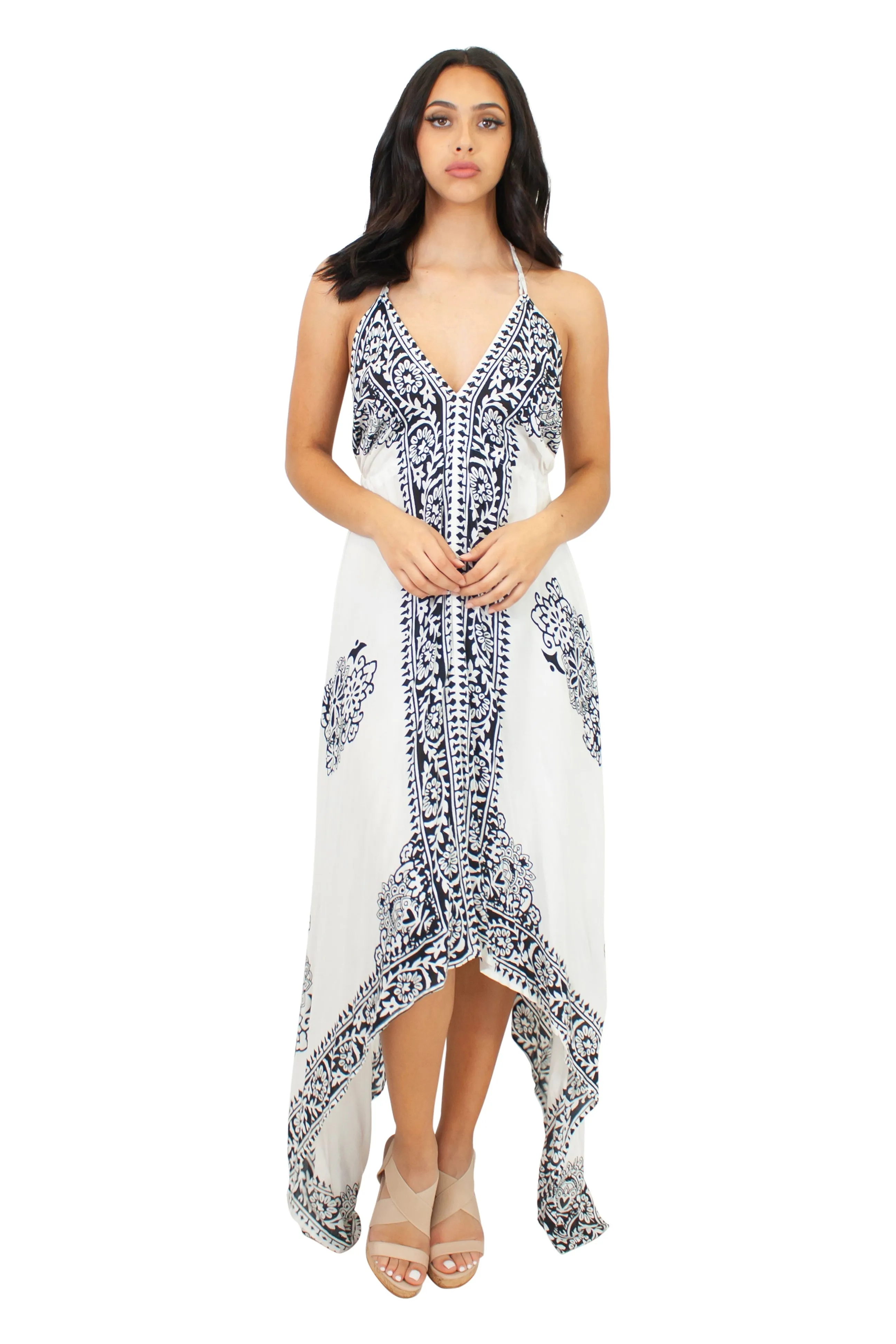 Lazy Daisy Adjustable halter handkerchief dress in Blue (LD5074)