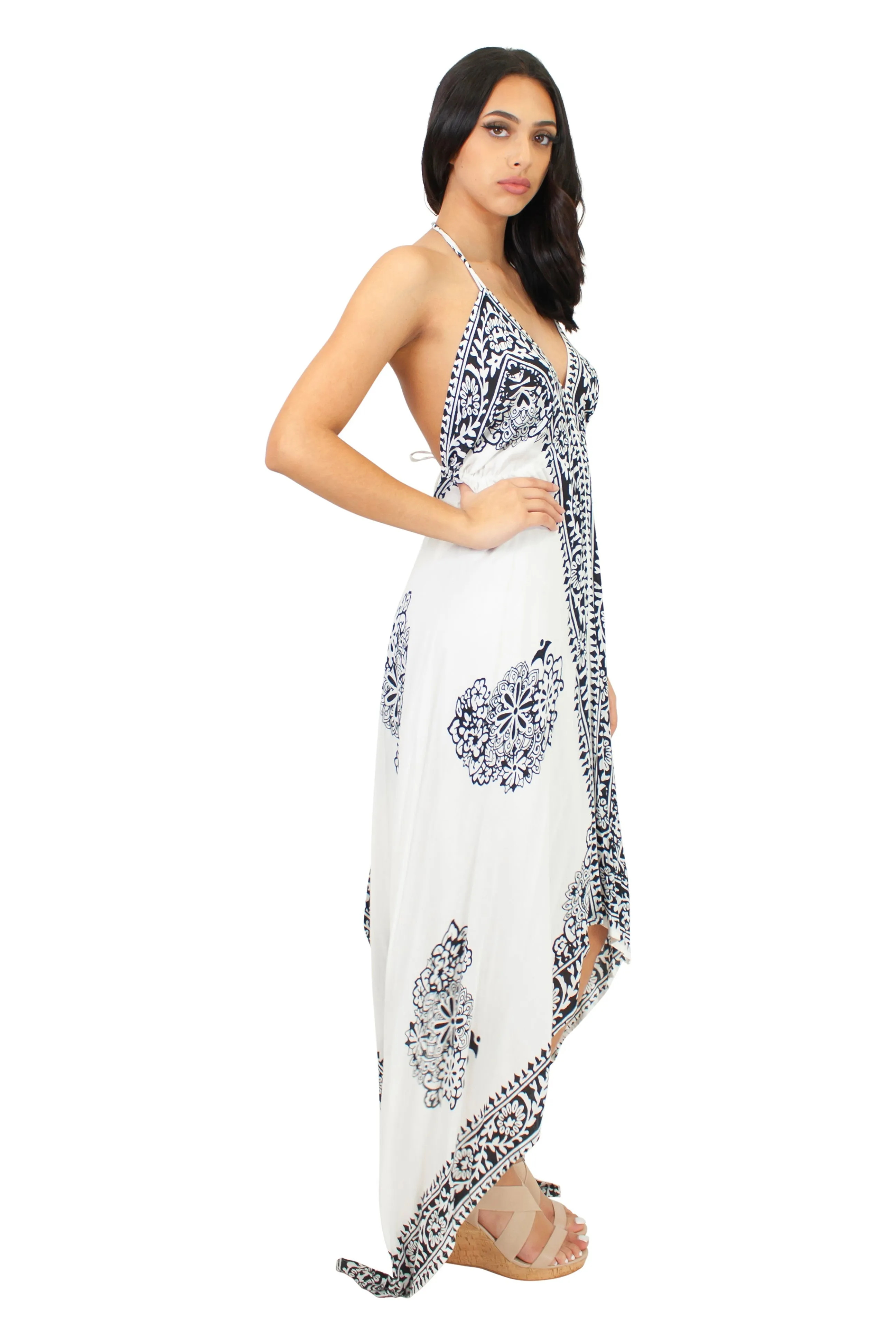 Lazy Daisy Adjustable halter handkerchief dress in Blue (LD5074)