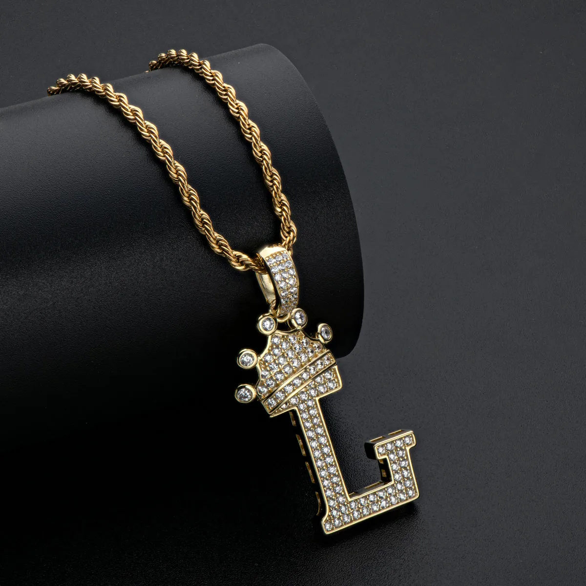 Letter L Initial Pendant Necklace Rope Chain 24inch
