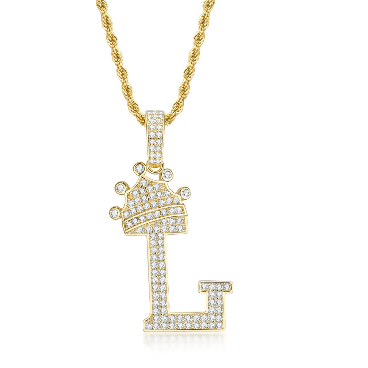 Letter L Initial Pendant Necklace Rope Chain 24inch