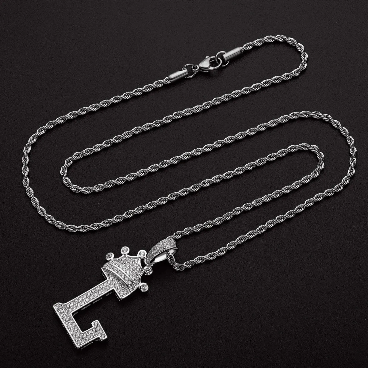 Letter L Initial Pendant Necklace Rope Chain 24inch