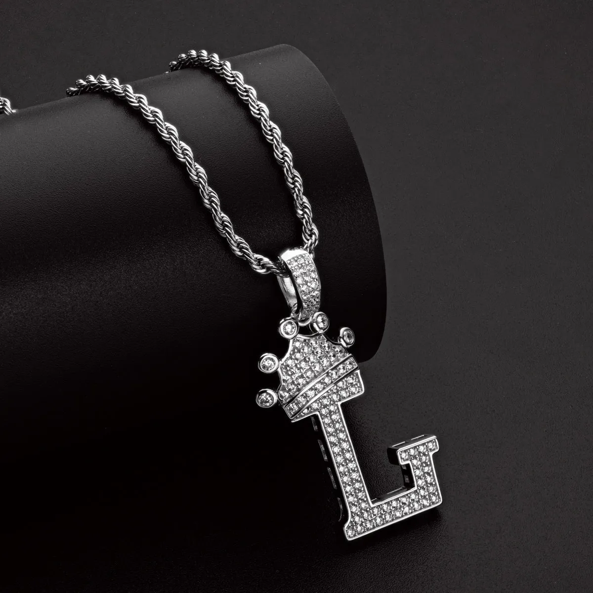 Letter L Initial Pendant Necklace Rope Chain 24inch