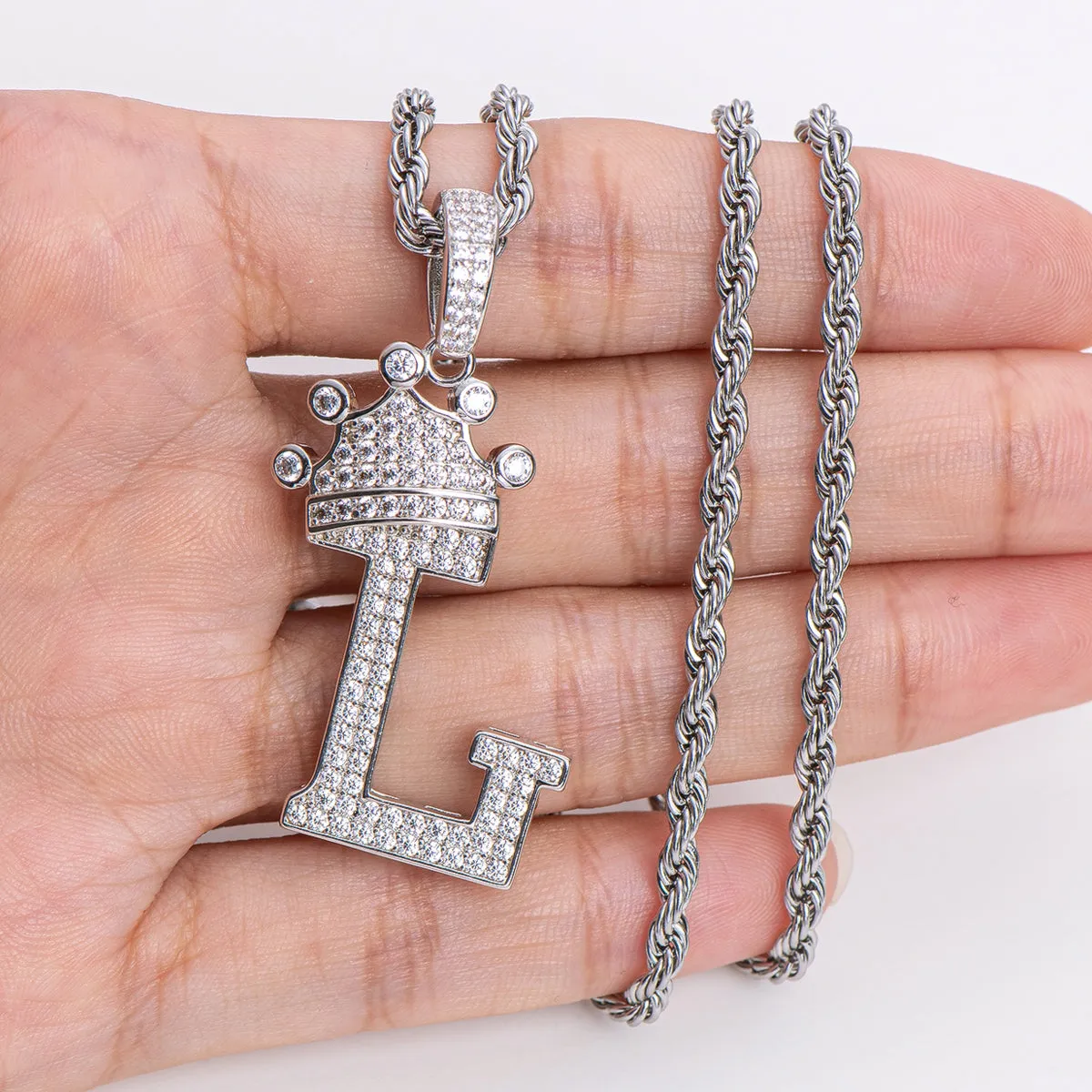 Letter L Initial Pendant Necklace Rope Chain 24inch
