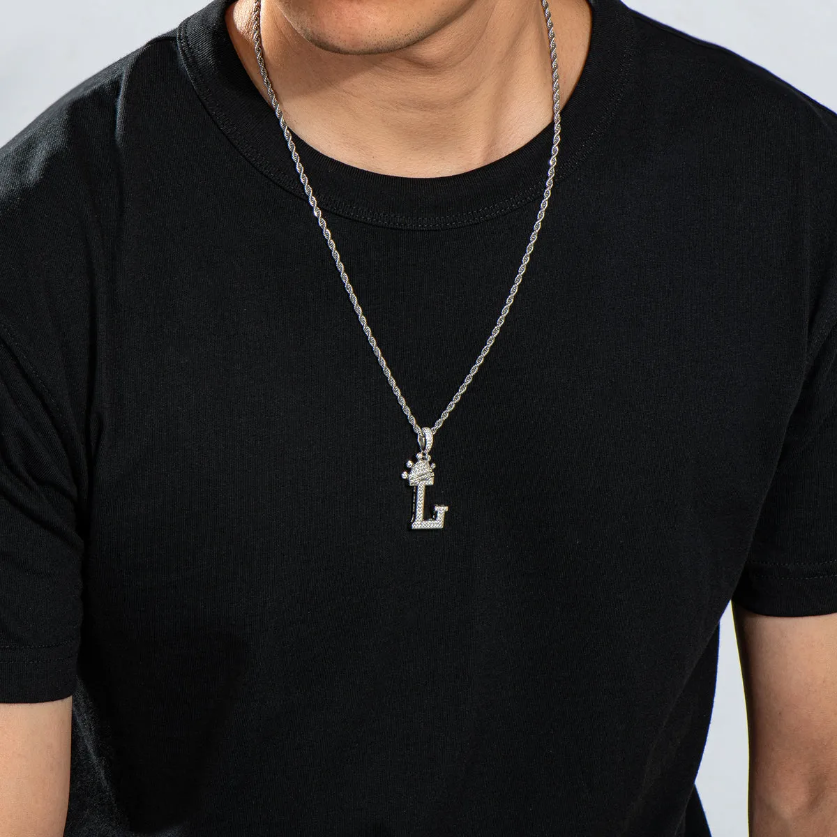Letter L Initial Pendant Necklace Rope Chain 24inch