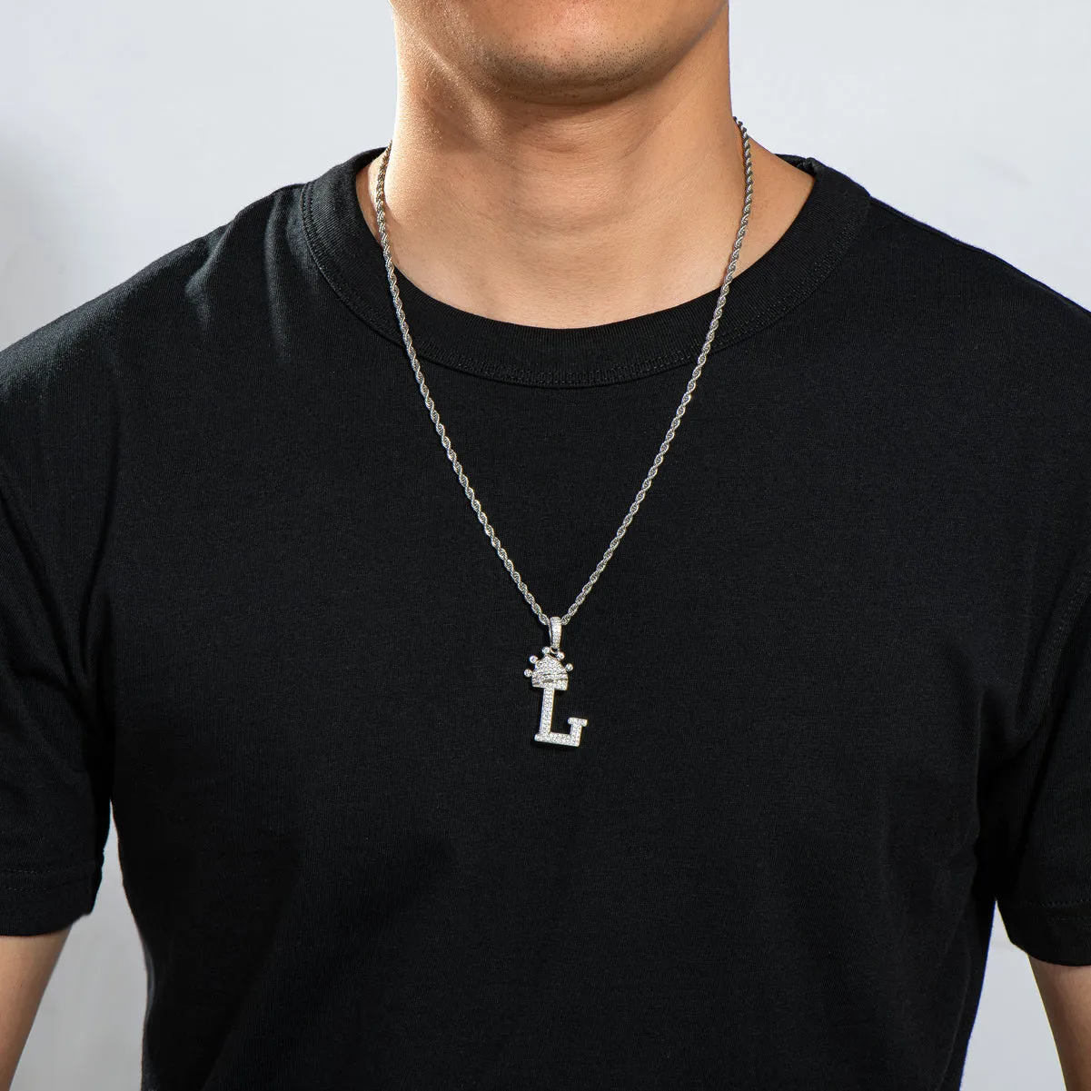 Letter L Initial Pendant Necklace Rope Chain 24inch