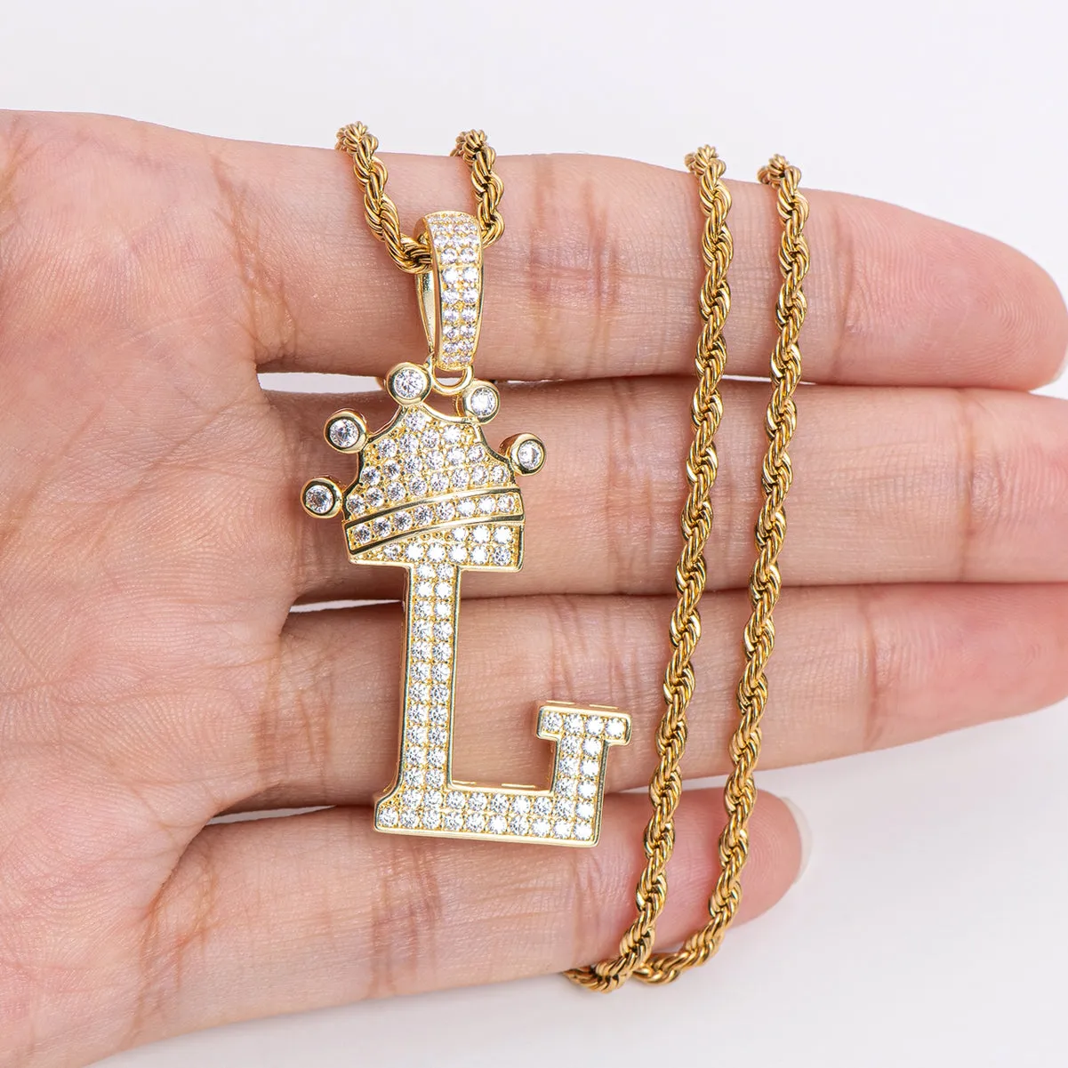 Letter L Initial Pendant Necklace Rope Chain 24inch