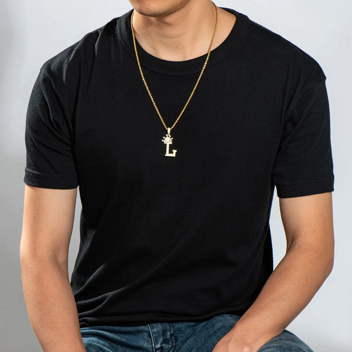 Letter L Initial Pendant Necklace Rope Chain 24inch