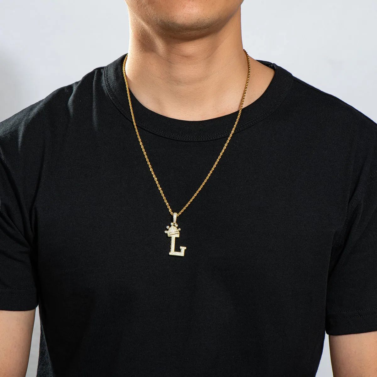 Letter L Initial Pendant Necklace Rope Chain 24inch