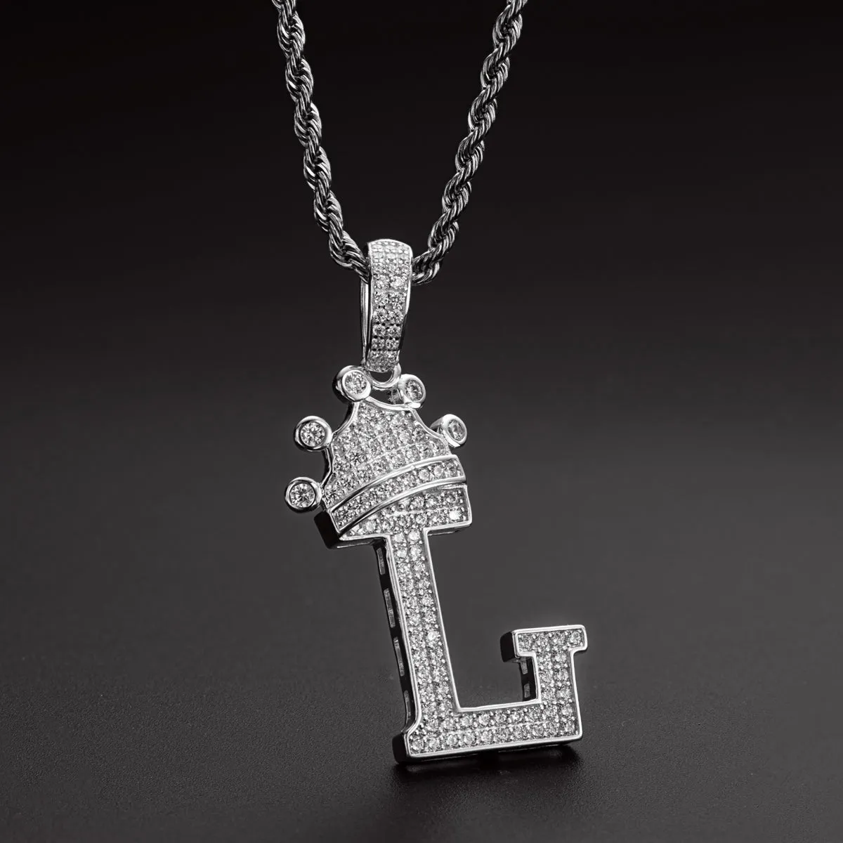 Letter L Initial Pendant Necklace Rope Chain 24inch