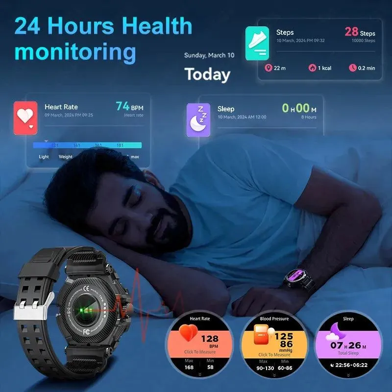 LIGE NFC Smartwatch Health Monitor Built in Bluetooth Headset Smart Watches TWS Music Talk Earbuds Waterproof Sports Men Watch