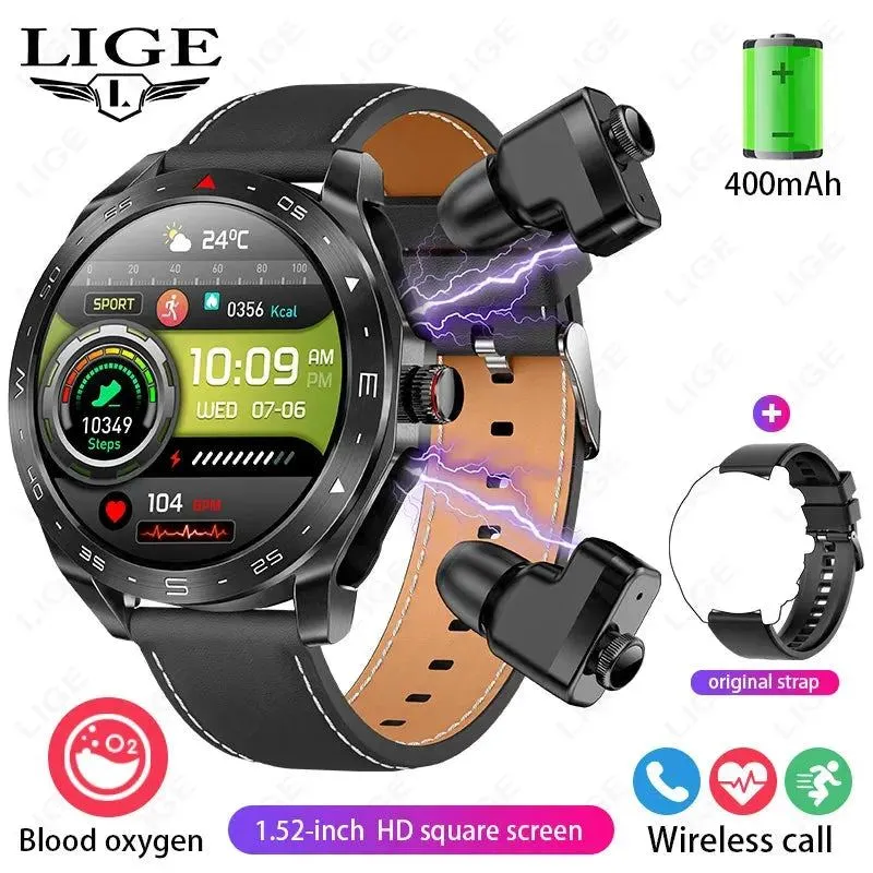 LIGE With Earbuds Bluetooth Headset Smartwatch Women Speaker Tracker Music Sport Watch Men Waterproof Smart Watch AMOLED Screen