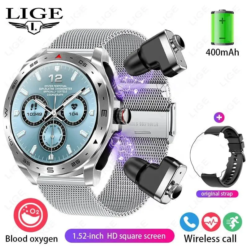 LIGE With Earbuds Bluetooth Headset Smartwatch Women Speaker Tracker Music Sport Watch Men Waterproof Smart Watch AMOLED Screen