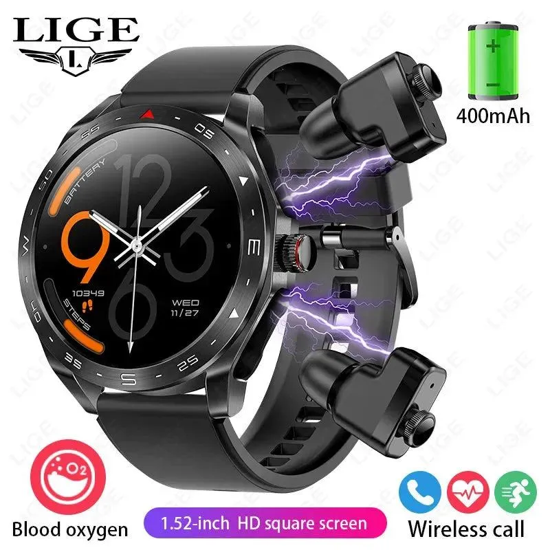 LIGE With Earbuds Bluetooth Headset Smartwatch Women Speaker Tracker Music Sport Watch Men Waterproof Smart Watch AMOLED Screen