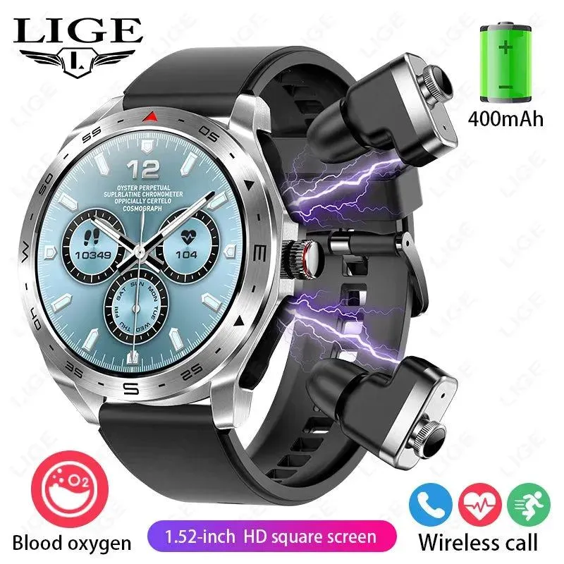 LIGE With Earbuds Bluetooth Headset Smartwatch Women Speaker Tracker Music Sport Watch Men Waterproof Smart Watch AMOLED Screen