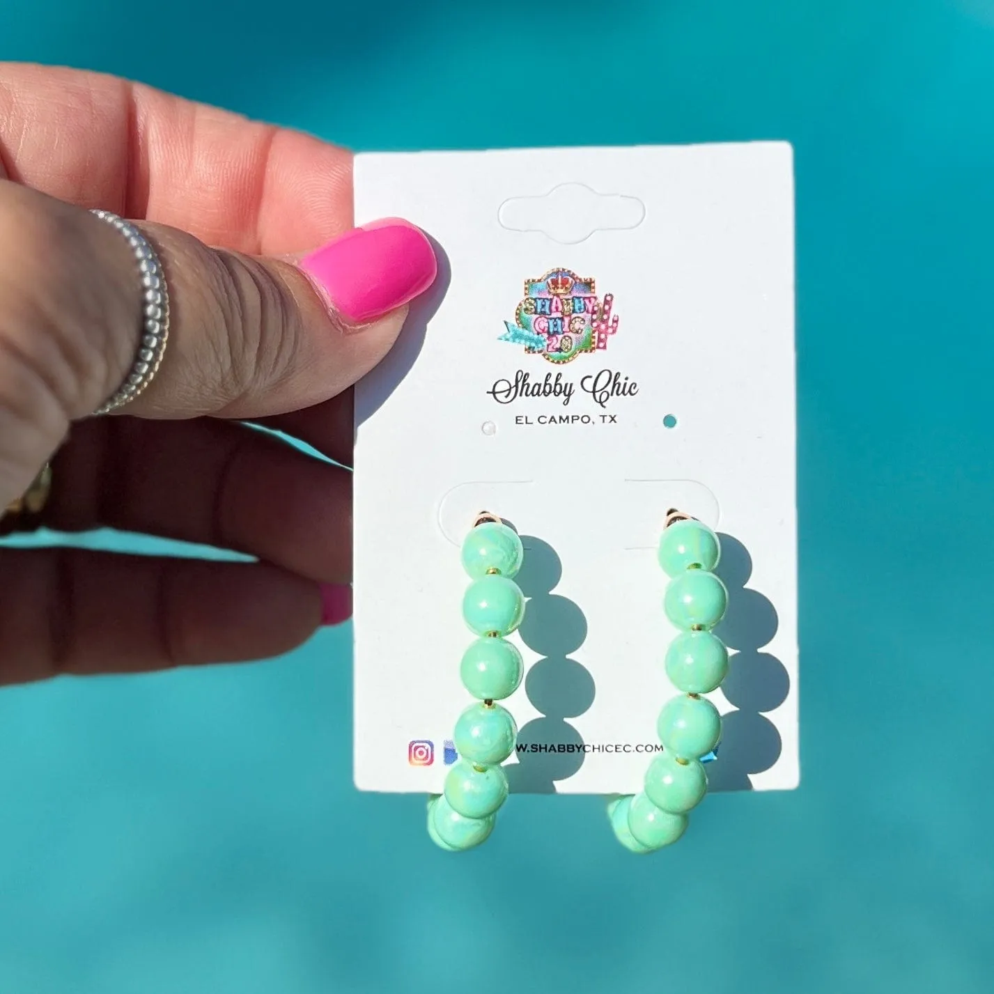 Light Green Beaded Hoops