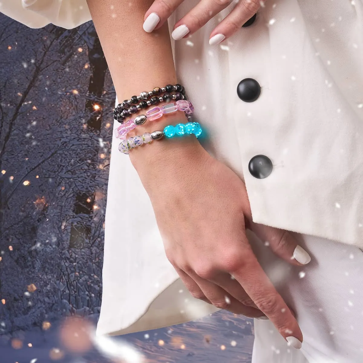 Lilac Moonrise | .925 Sterling Silver | Galaxy Glass Pebble Bracelet