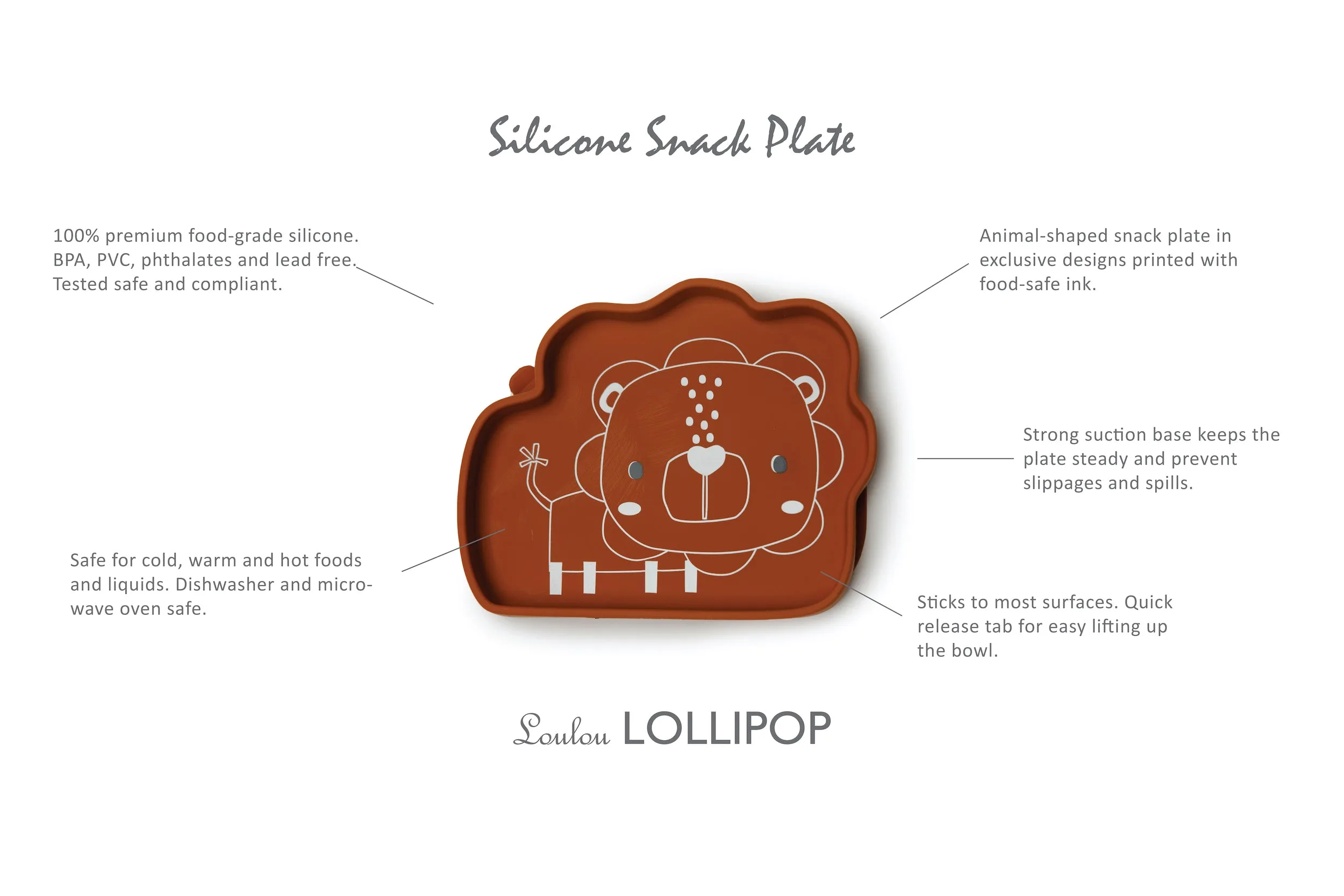 Loulou Lollipop - Born to be Wild Silicone Snack Suction Plate - Lion
