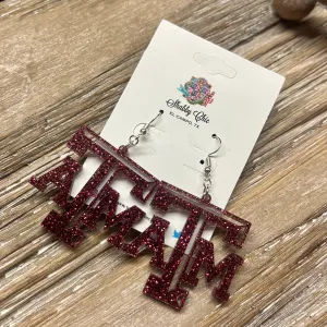 Maroon Team Glitter Earrings