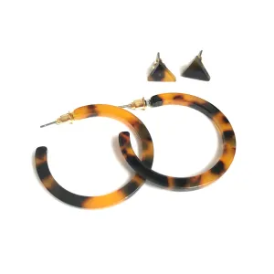 Matching Set Tortoiseshell Print Hoop Earrings and Studs - Lightweight, Resin, Everyday,  Leopard, Hoop Earrings,Stud Earrings,Jewellery Set
