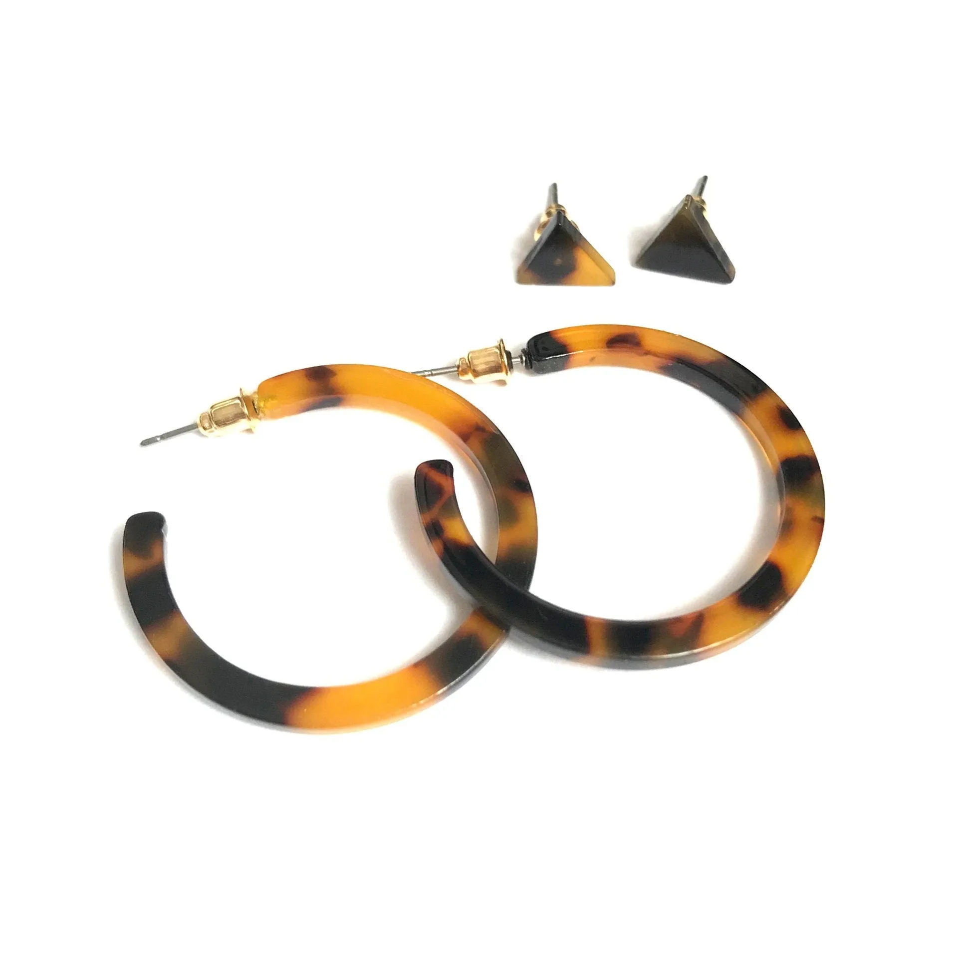 Matching Set Tortoiseshell Print Hoop Earrings and Studs - Lightweight, Resin, Everyday,  Leopard, Hoop Earrings,Stud Earrings,Jewellery Set