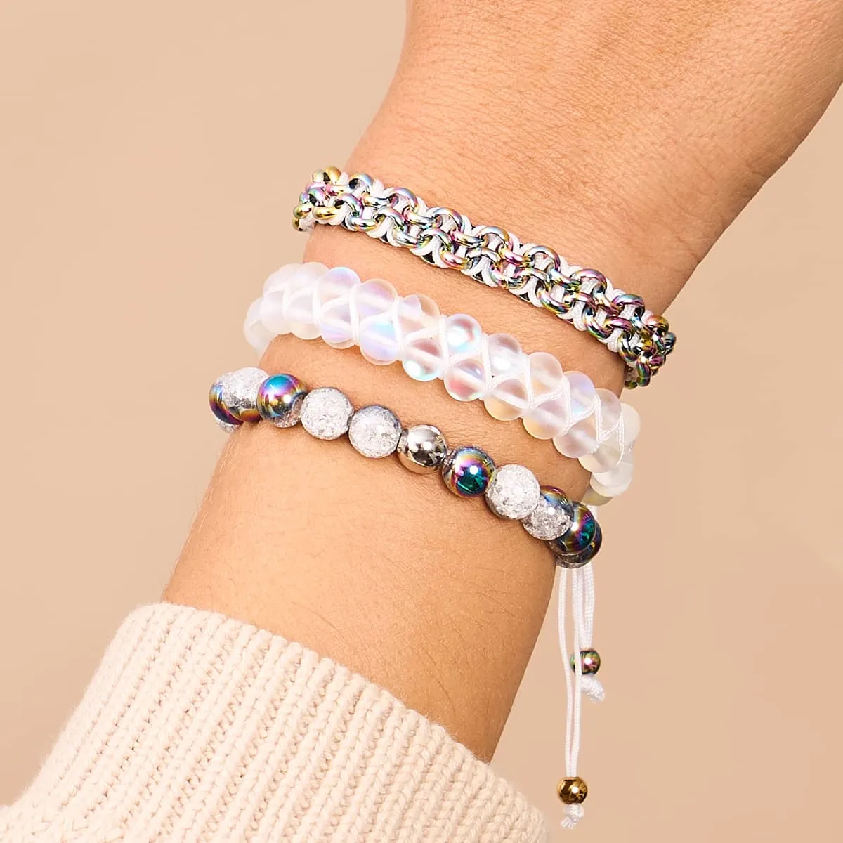 Matte Unicorn Chrome x White Glitter Glass Bracelet
