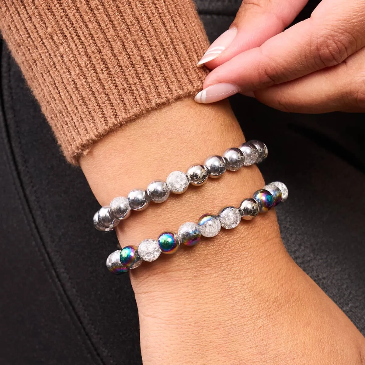 Matte Unicorn Chrome x White Glitter Glass Bracelet